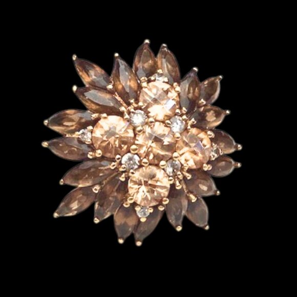 Vintage SETA Sterling Smoky Quartz Topaz Diamond HUGE Cocktail Ring Sz 8 - Picture 2 of 12